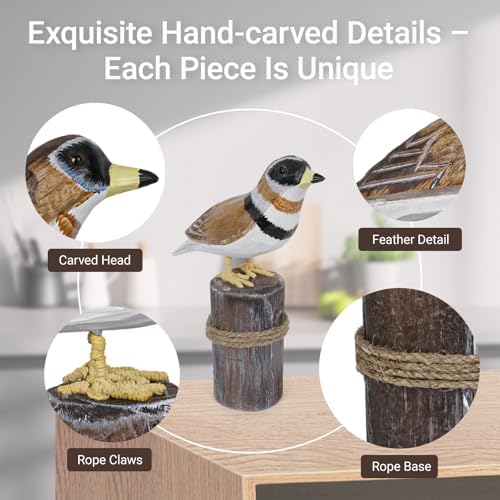 Hand-Carved Wooden Shorebird Decor – Set of 2 Seabird Figurines on Rustic Wood Posts, Coastal Nautical Theme Tabletop Ornaments for Home, Shelf, or Beach House Decor - Image 5