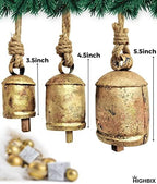 HIGHBIX Set of 3 Giant Harmony Cow Bells Huge Vintage Shabby Chic Handmade Rustic Lucky Christmas Hanging XL Bells On Rope Country Rustic (Small) - Image 2