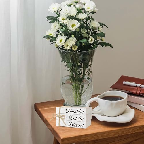 Decorative Books For Home Decor, Wood Book Stack For Table Decor, Thankful Grateful Blessed Decor Books For Living Room Bookshelf Office Coffee Bar, Thanksgiving Farmhouse Stacked Books Decor (L28) - Image 3