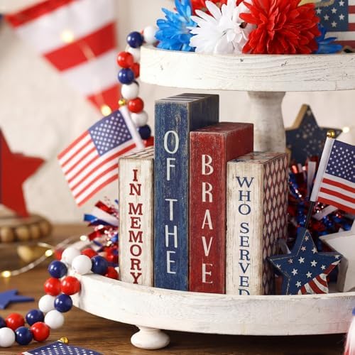 Lineshading 4 Pcs 4th of July Table Decoration Memorial Day Wooden Book - Image 2