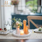 Hanobe Decorative Round Candle Holder Plate, Wood Coffee Table Tray, White - Image 5