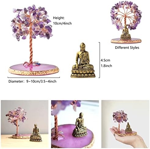 Buddha Statue with Healing Crystal Tree, Tree of Life for Positive Energy. Home Decor Yoga Meditation. Amethyst.(A) - Image 4