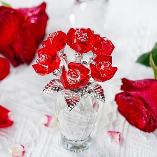 Handmade Red Crystal Glass Rose Figurine with Base Table Centerpiece Decor - Image 2