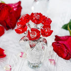 Handmade Red Crystal Glass Rose Figurine with Base Table Centerpiece Decor - Image 2