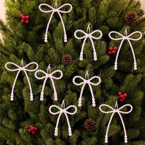 DIYDEC 24pcs Pearl Christmas Bow Ornament 7&4.5In Tree Topper Hanging Decor - Image 7