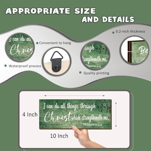ZONWUTHY 4 Pieces Bible Verses Wall Decor Green Bathroom Decor Christian Signs Religious for Home Motivational Prayer Wall Art for Living Room Office Bedroom Bathroom(Green,10x4) - Image 4