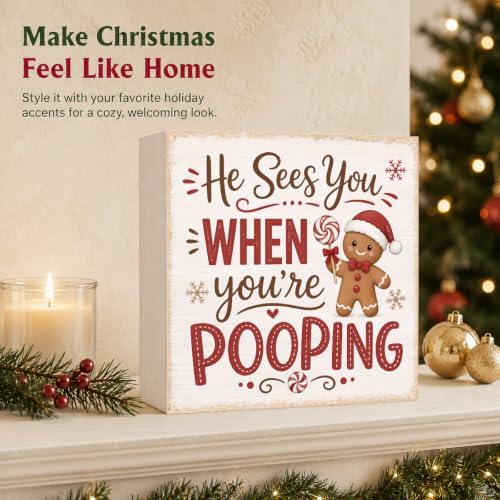 Christmas Bathroom Decor Gingerbread Wooden Box Sign - Image 5