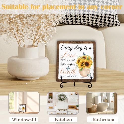 Rustic Farmhouse Decor, Sunflower Wooden Sign for Home Office Desk Shelf Tabletop Decor, Housewarming Gifts for Women Men (A05) - Image 6