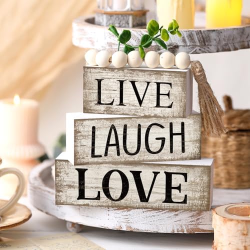 Yuntau 5 Pcs Rustic Farmhouse Table Decor Stacked Wooden Block Sign - Image 3