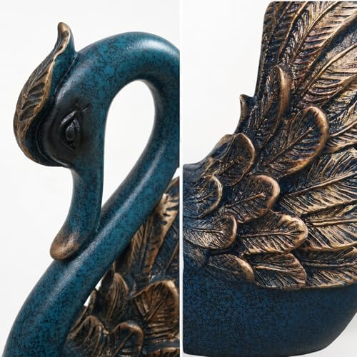 2pcs Swan Statues Couple's Home Decorations for Living Room Decor and Accessories, Sculptures Home Decor for Coffee Table, Book Shelf Decor Accents (Blue) - Image 3