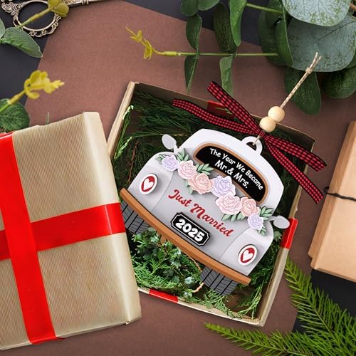 Wedding Gifts for Couples 2025 - Wood Hanging Ornament for Bride & Groom, Mr & Mrs - Wedding Decor Newlywed Gift, Bridal Shower Present for Married Couples - Image 3
