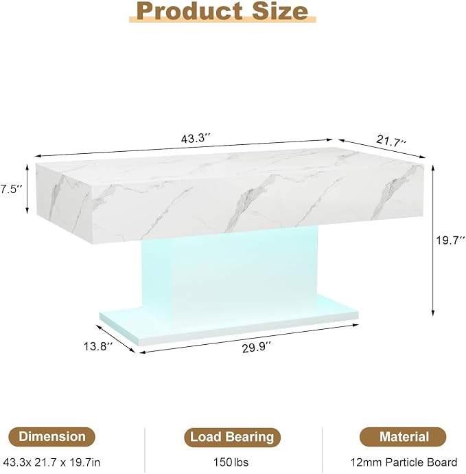 HedoAjim Led Coffee Table for Living Room, Living Room Table Rectangular Center - Image 2