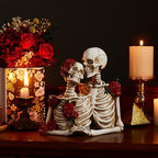 Halloween Skeleton Decor, Gothic Skeleton Couple Resin Statue with Roses - Image 6