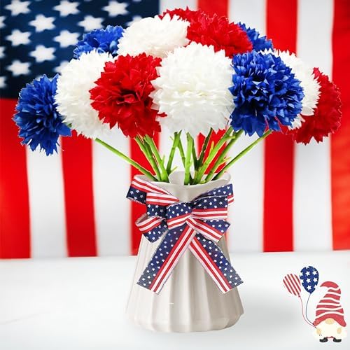 Tinsow 12PCS Patriotic Artificial Flower Memorial Faux Bouquet 4th of July - Image 6