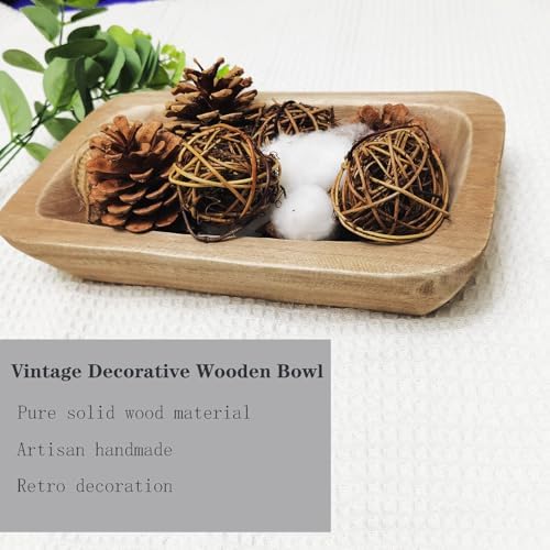 Wooden Dough Bowl Decor, Vintage Wooden Bowl Hand Carved Home Decor for Dining Table Center, Living Room, Kitchen Decor. (10inch brown) - Image 3