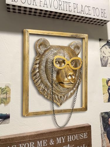 Newinhome Animal Heads Wall Decor (Includes Metal Frame) Resin Animals Sculptures Head Wall Hanging Decoration Gold vintage Wall Sculpture for Living Room Bedroom Office(Bear) - Image 4
