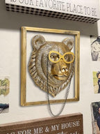Newinhome Animal Heads Wall Decor (Includes Metal Frame) Resin Animals Sculptures Head Wall Hanging Decoration Gold vintage Wall Sculpture for Living Room Bedroom Office(Bear) - Image 4