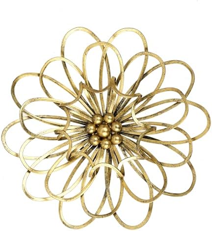 Remenna Metal Flowers Wall Decor, Metal Rustic Wall Art Decoration Farmhouse Wall Decorations Multiple Floral Hanging Decor for Bathroom Living Room Home Office Garden Kitchen 13inch (Rustic Gold) by REMENNA