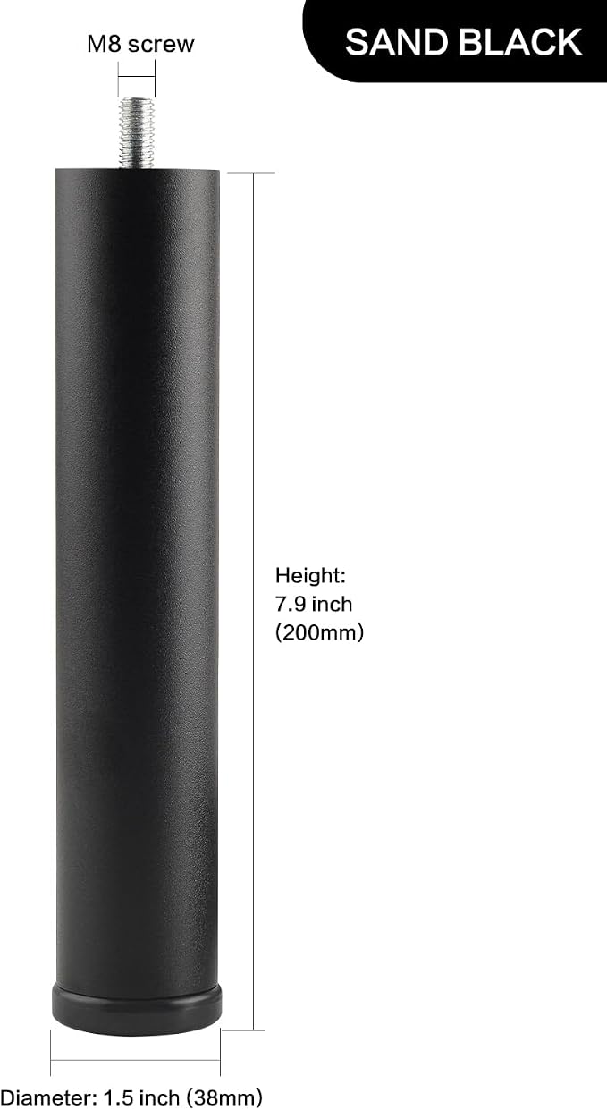 Bed Support Legs Replacement Black 8 Inch Metal Cylinder Legs - Image 2