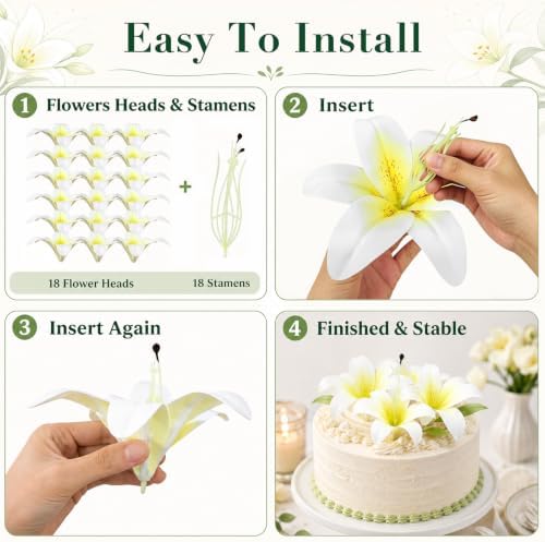 18 Pack White Large Fake Lilies Heads with Realistic Stamens - Image 6