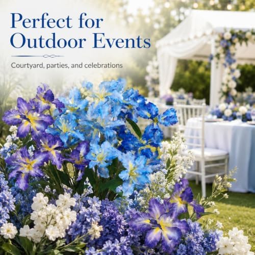 12 Pcs Artificial Iris Flowers, Faux Iris Purple Flowers 31.5", Real Touch Long Stems Fake Blue Silk Iris Bouquets Stems for Home Vases Living Room Centerpieces Wedding Floral Decoration - Image 6
