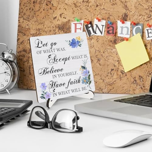 Floral Christian Wooden Sign Desk Decor, Positive Have Faith Bible Scripture Wood Plaque Sign With Stand for Church Prayer Room Home Office Desk Table Shelf Decoration, 5x5 Inch - Image 3