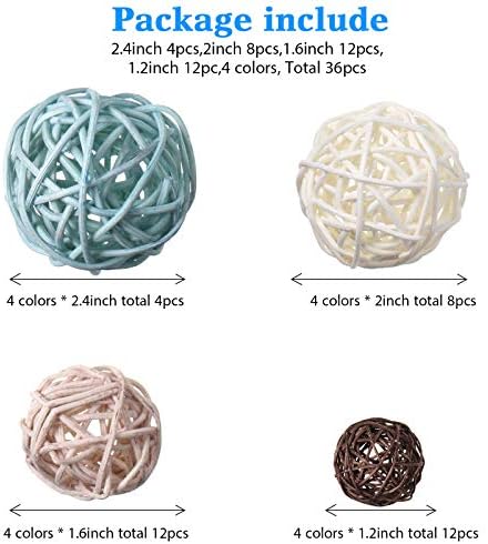 Wicker Ball Orbs,Blue, Light Brown, Dark Brown, White,2.4'',2'',1.6'',1.2'' - Image 2
