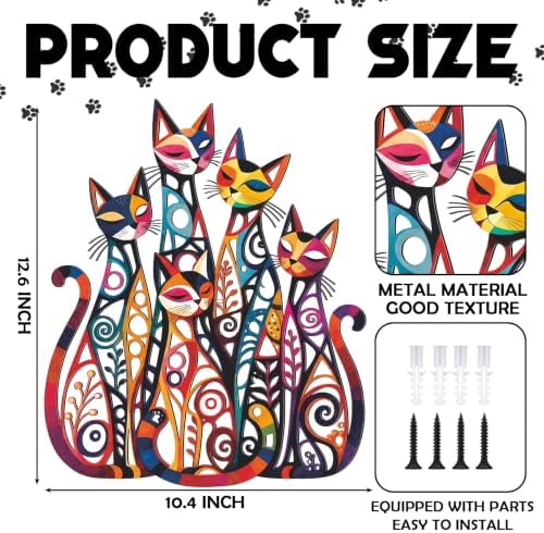 Wesiti Cat Wall Art Iron Sculpture 10.4 x 12.6 Inches Mid Century Muted - Image 2