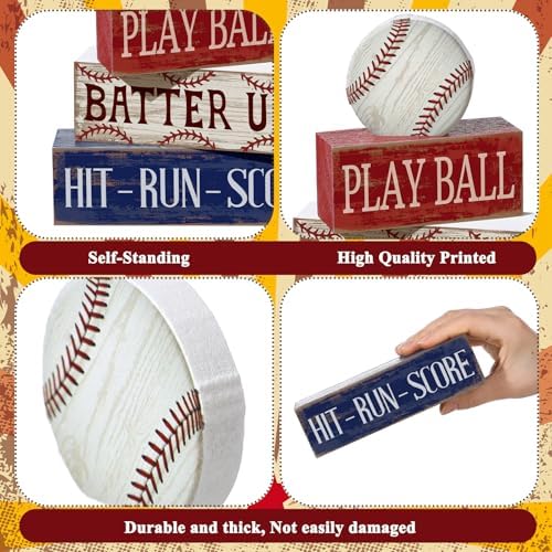Yuntau 4 Pcs Baseball Table Decoration Wooden Sport Stacked Blocks Sign - Image 5
