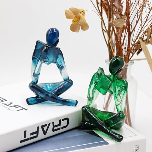 Reading Women Statue, Translucent Blue Resin Thinker Sculptures, Abstract Art Ornament, Modern Aesthetic Figurine Decoration for Home Living Room Bedroom Office Shelf Table Desk Bookshelf Decor - Image 2