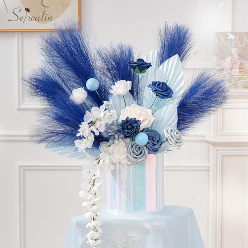 Serwalin 60 Pcs 17.7" Sapphire Blue Faux Pampas Grass Decor Vase Filler - Image 2