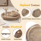 Round Decorative Tray for Coffee Table, Natural Wood Beaded Tray with Detachable Legs, 11.87" Farmhouse Rustic Serving Tray for Living Room, Ottoman, Kitchen Counter, Dining Table Decor - Image 4