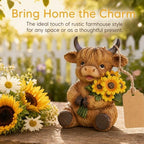 Highland Cow Figurine, Hand-Painted Resin Sunflower Highland Cow Decor, Rustic Farmhouse Decor, Cow Figurine for Kitchen Bookshelf Garden Patio Porch, Ideal Gift for Cow Lovers Women Kids - Image 2