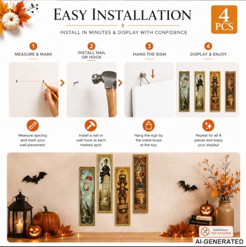 Vintage Halloween Sign,4 Pcs Halloween Hanging Signs,Rustic Wood Wall Decor - Image 7