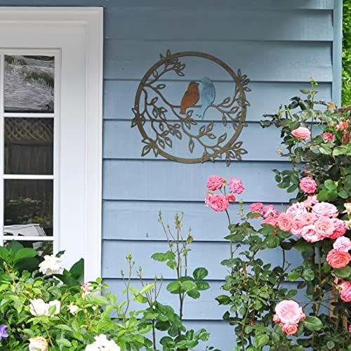 Ferraycle Metal Wall Art Bird on Tree Branch Silhouette Bird Hanging Ornament Porch Wall Decor for Living Room Outdoor Garden Bedroom Office Housewarming Party Decoration(Vivid Color) - Image 5