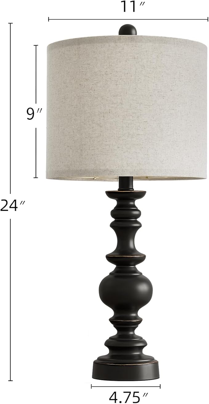 BOBOMOMO 24" Traditional Farmhouse Table Lamp Set of 2, Vintage Resin Lamps - Image 5