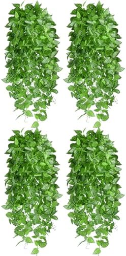 Artificial Watermelon Pattern Vines 4 Pack, 40" Fake Hanging Plants for Wall Decor Indoor, Unique Pattern Leaf Vines for Bookshelf Boho Living Room Bedroom Decor by Unknown