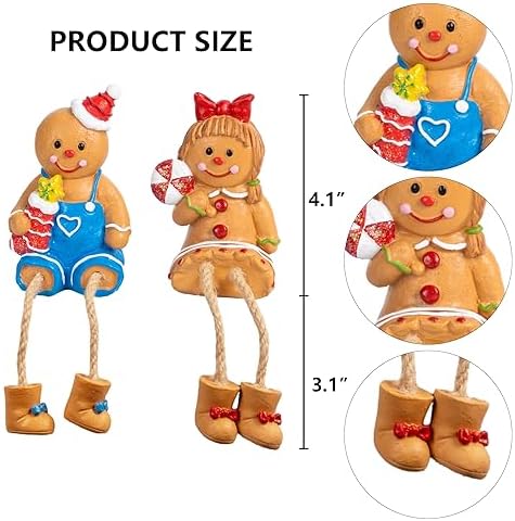 Dazzle Bright Christmas Figurines, Set of 2 Resin Gingerbread Man Sitters with Dangling Legs, Xmas Table Fireplace Shelf Sitters Decorations Sitting Figurines Ornament for Indoor Home Decor - Image 3