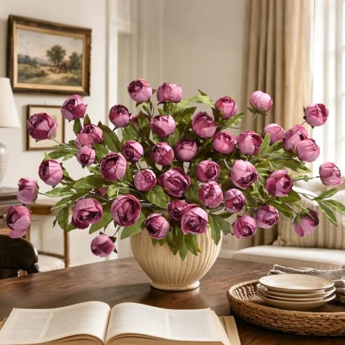 Waipfaru 6 Pcs Faux Peonies Artificial Flowers for Vase, 27"- Warm Pink - Image 7