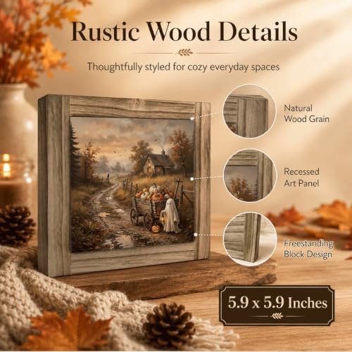 Vintage Ghost Wood Plaque Sign, Rustic Halloween Mantel Decor Sign 42 - Image 3