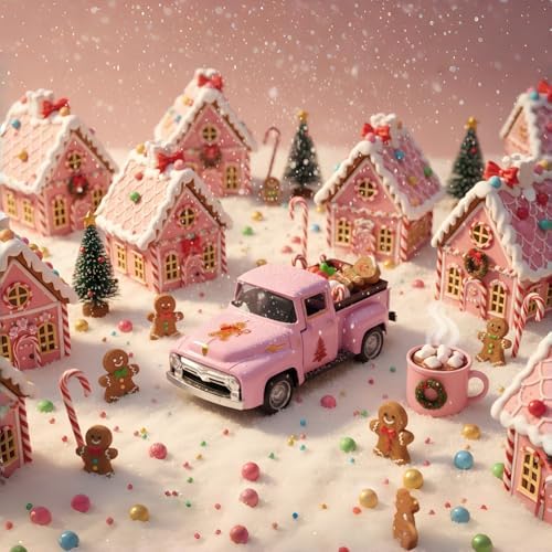 Pink Gingerbread Christmas Decor Metal Truck with Mini Candy Cookie Box - Image 4
