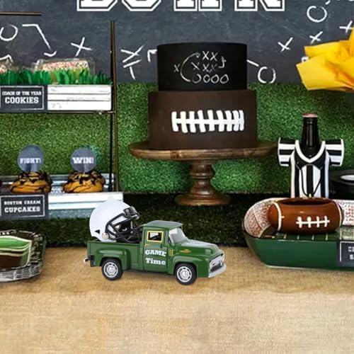 Football Mini Metal Truck Farmhouse Vintage Vintage Metal Farm Pickup Truck Decor with Football Helmet Farmhouse Rustic Pickup Tiered Tray Decor for Home Shelf Table Center Decor (Green) - Image 4