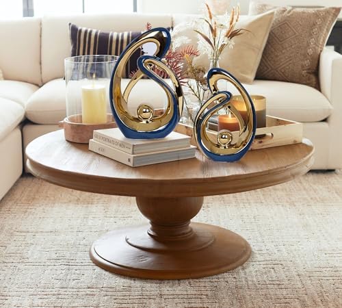 2 PCS Navy Blue Decor Accent Ceramic Statue Blue Gold Mid Century Modern Home Decor Accents Sculpture Decorations Centerpieces for Living Room Bookshelf Shelf Coffee Table Kitchen Office Dining Table - Image 3