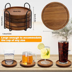 4 Pcs Acacia Coasters for Drinks Absorbent, Wood Coasters with Holder, Drink Coasters for Coffee Table, Absorbent Coaster Set for Table Protection Drink Coasters for Farmhouse, Office, Bar - Image 4