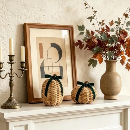 DN DECONATION Fall Pumpkin Decor, Fake Rattan Pumpkin Decorations for Home - Image 3