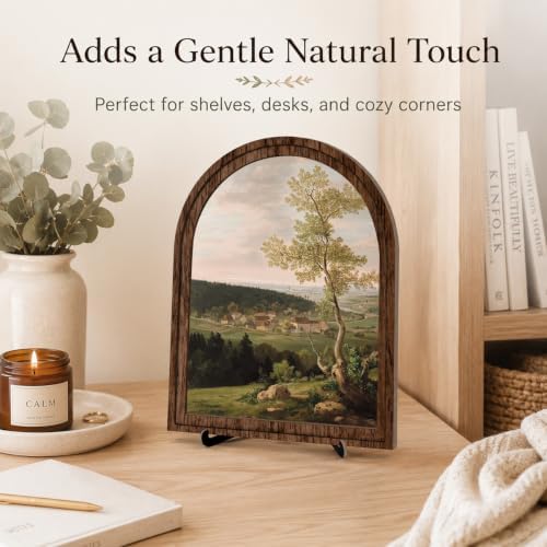Rustic Farmhouse Tabletop Decor Sign, Arched Wooden Frame Countryside Village Landscape Artwork for Living Room Dining Room Bedroom, Charming Gift Idea - Image 2