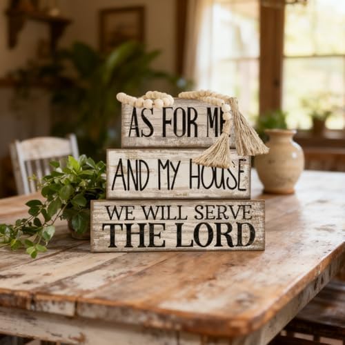 Yuntau 4 Pcs Farmhouse Christian Table Decor Stacked Wooden Block Sign - Image 5