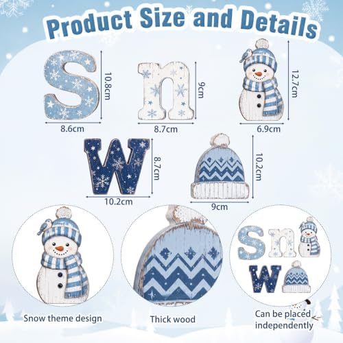 Threehoney 5 Pcs Winter Snow Wooden Table Decor, Snowman Design for Mantel - Image 2
