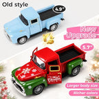 Christmas Truck Decor, 5.7 Inch Vintage Metal Pickup with Snowman and Tree - Image 4