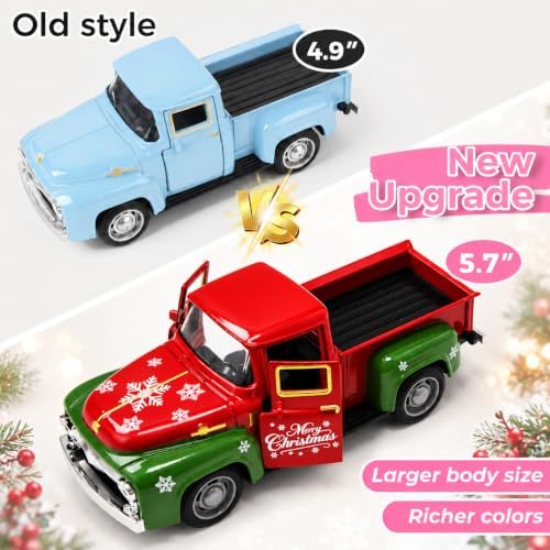Christmas Truck Decor, 5.7 Inch Vintage Metal Pickup with Snowman and Tree - Image 4
